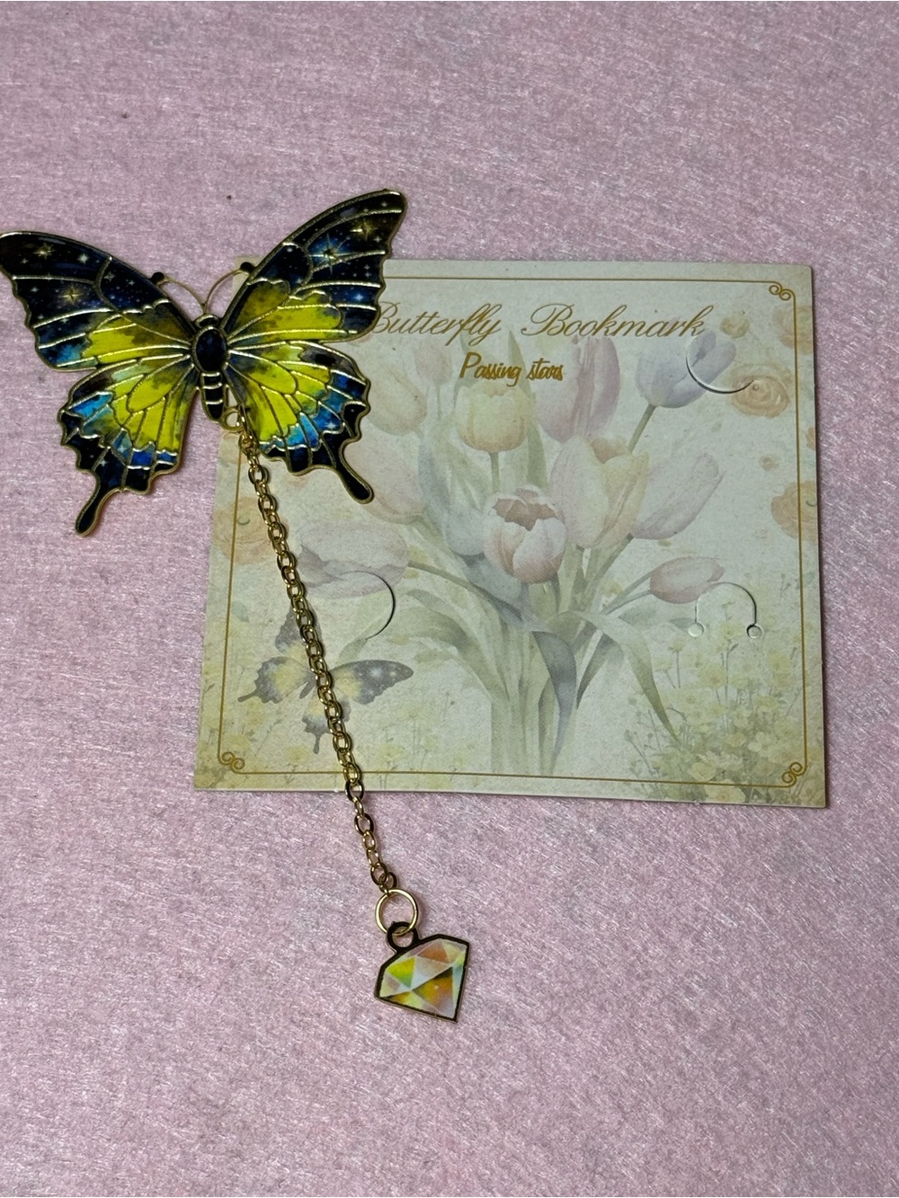 Butterfly Bookmark Bookmark- Yellow Blue Enamel